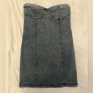 Forever 21 Washed Blue Mini Strapless Denim Dress